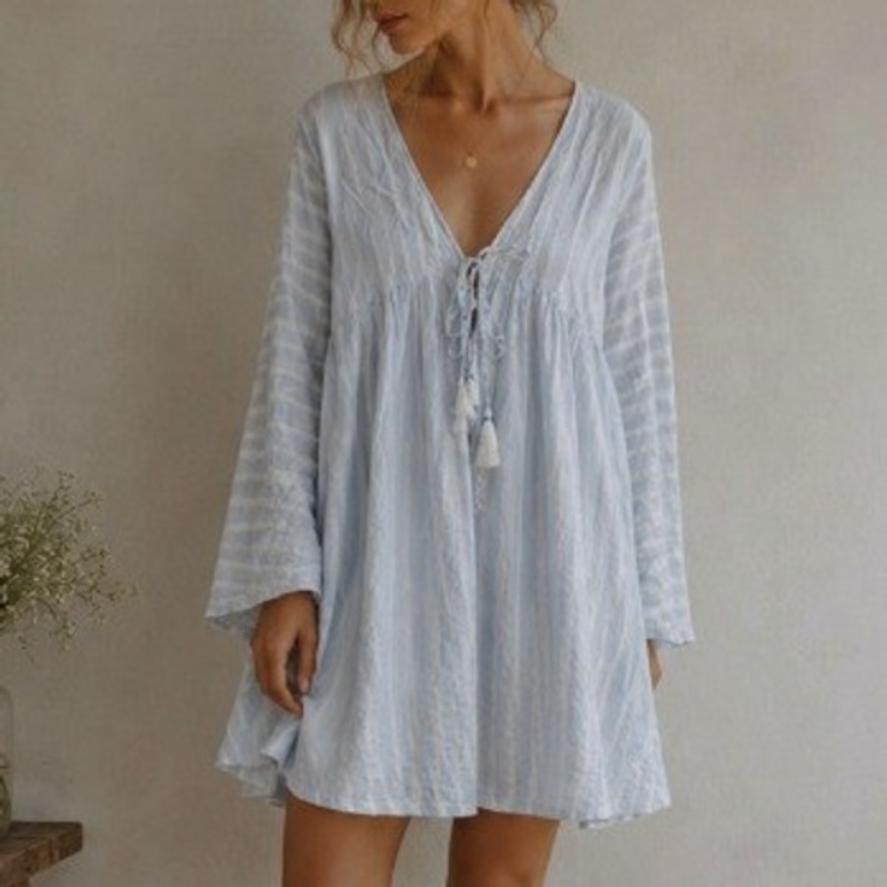 Roller Rabbit Striped Blue Tunic Dress Swim Cover Medium Preppy Nautical Beach